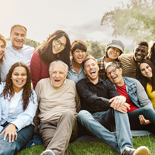 Multi-generational family in a yard