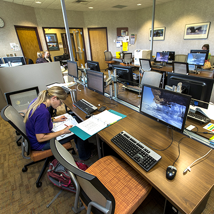 Student studying in the Educational Technology Center