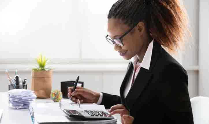 A person looking at financial records