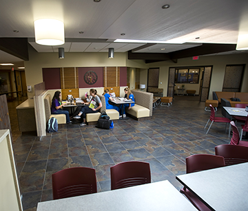 A view of students studying in a general hang out area