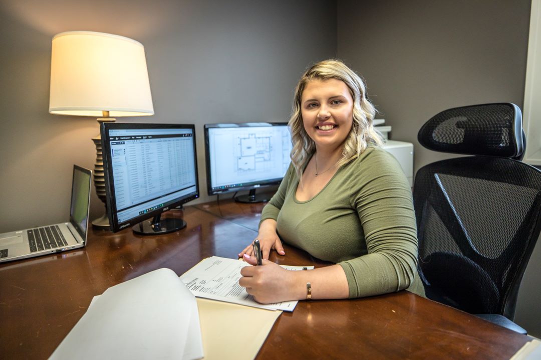 Finance student working at computer