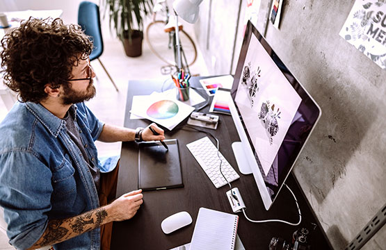 Male working in home office