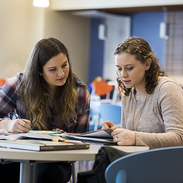 Two students studying at a table Two students studying at a table