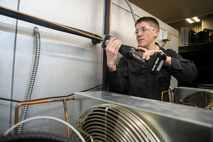 A student doing hands-on work