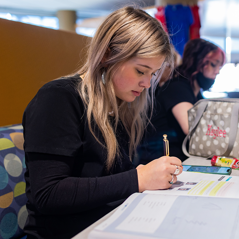 Female student studying