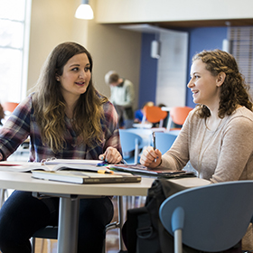 Image of two students sitting at a table studying