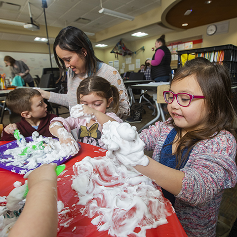 Kids playing with shaving cream