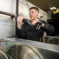 A student doing hands-on work