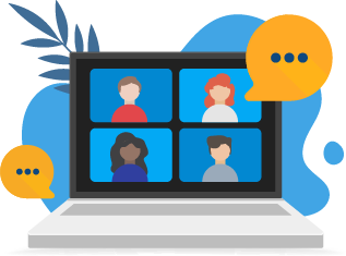 An icon of a laptop with a group of people on a video call