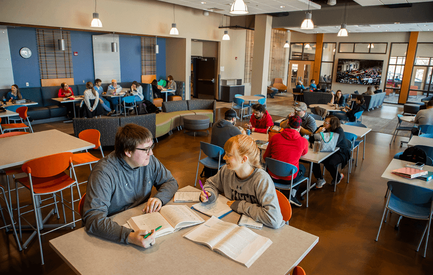 Students in a common area and hanging out
