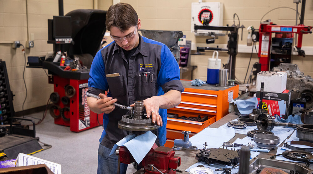 Automotive student at work in the lab