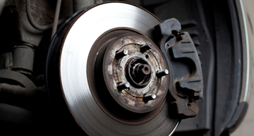 Close up of the brakes on an automobile