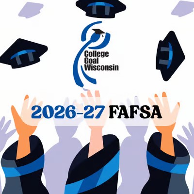 College Goal 2026-27 graphic of graduating student hands thrown hats in the air
