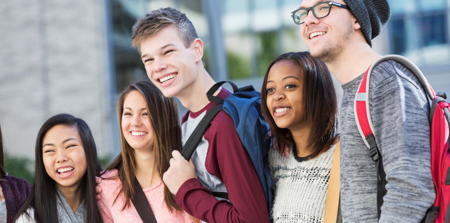 Group of diverse college students smiling