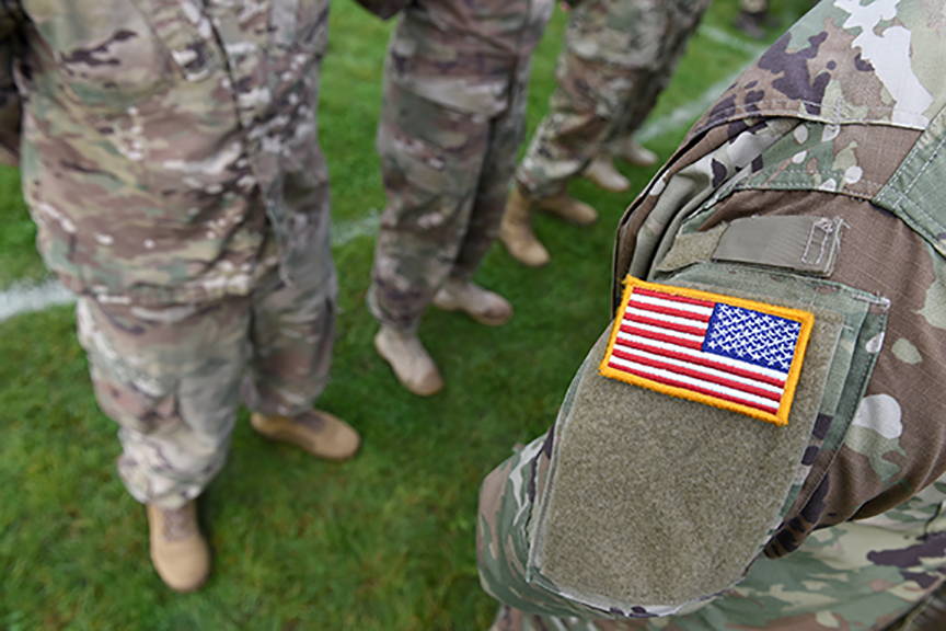 USA patch flag on soldier's arm