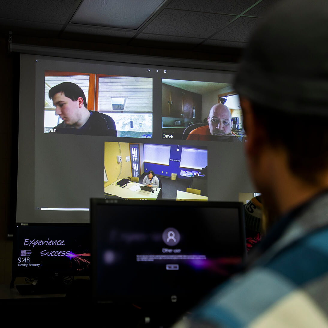 Students attending class both in person and joining remotely