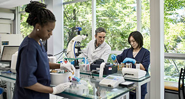 Male and Female Technicians Working in Lab