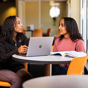 Students sitting in a common area on campus