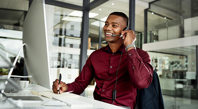 young businessman wearing a headset