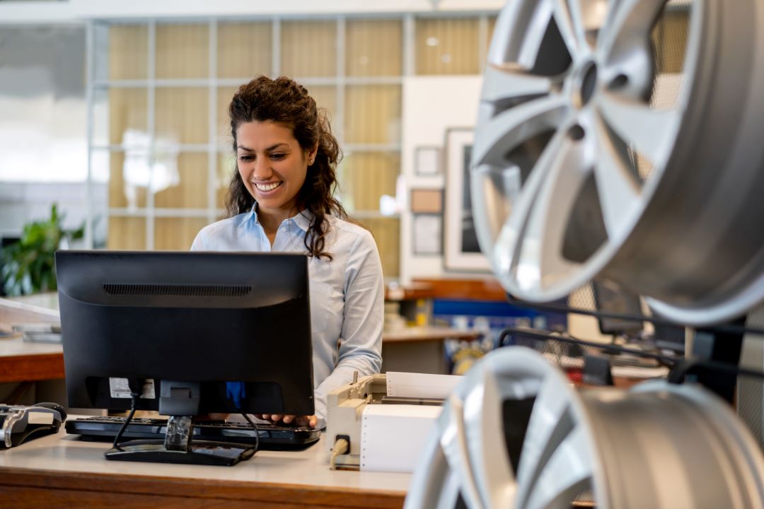 Female manager ordering auto parts