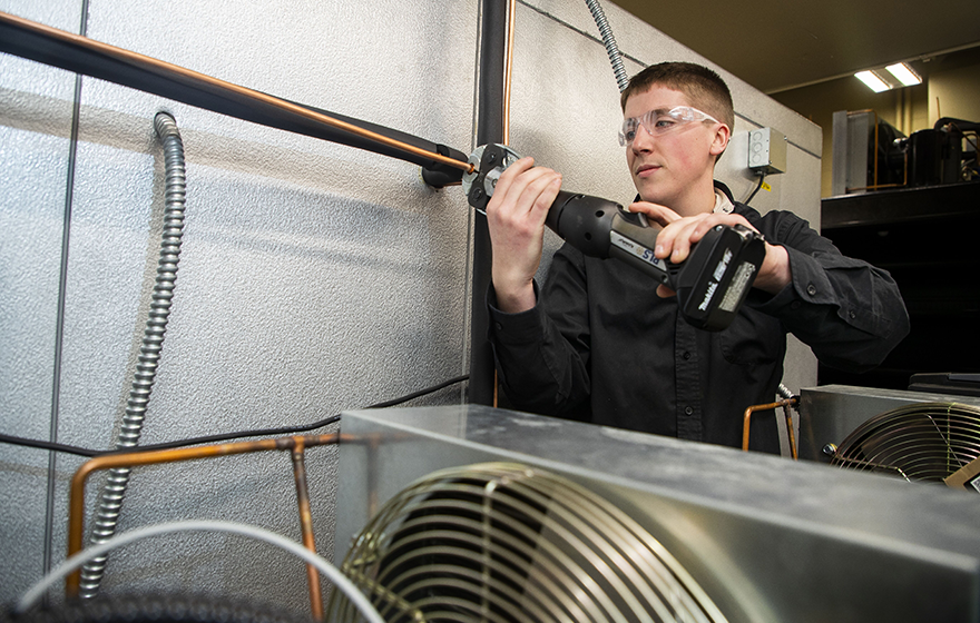 A student doing hands-on work