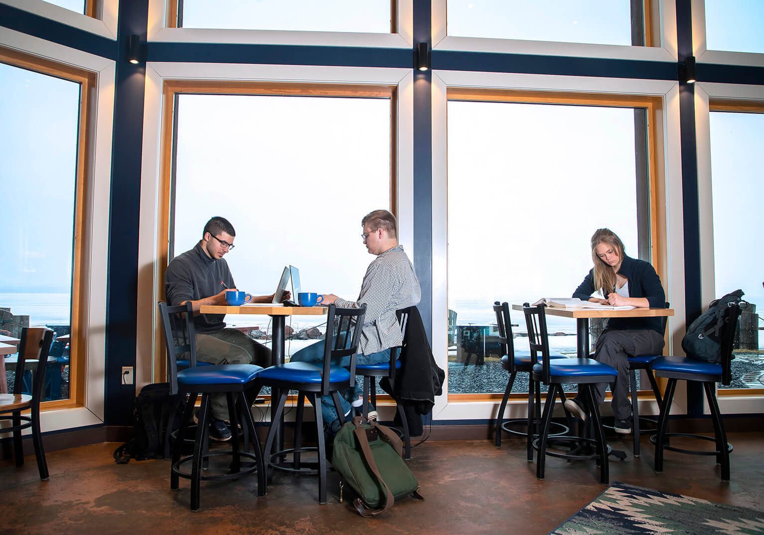 Students studying in a cafe