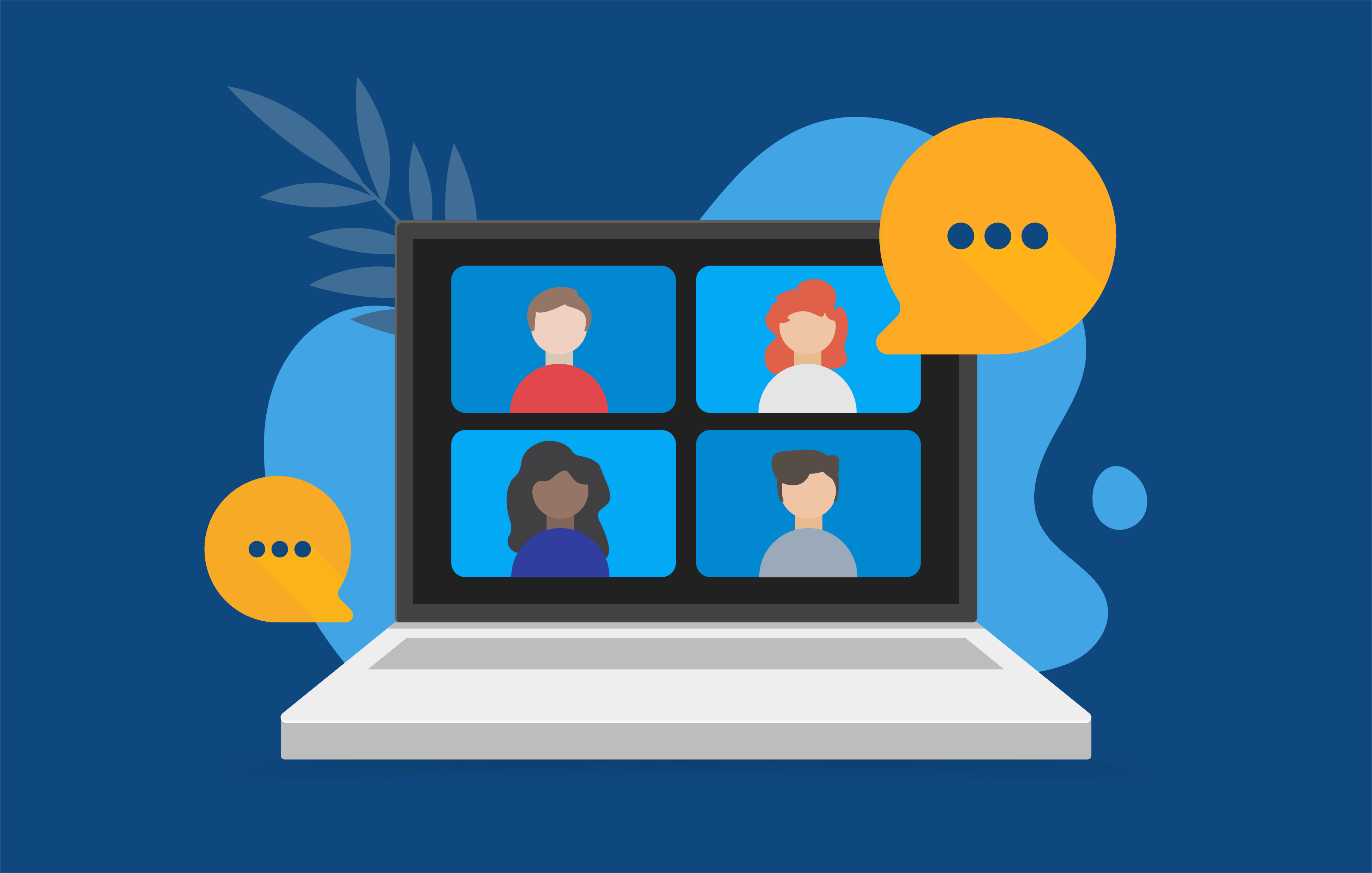 An icon of a laptop that is showing a group of people in a video chat