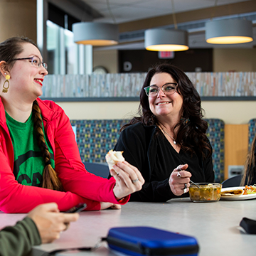 Students eating at lunch hour