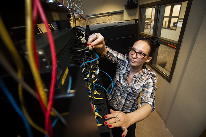 A student working with wires