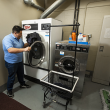 Student doing laundry