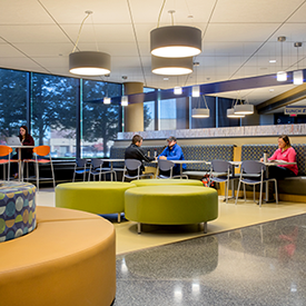 Image of Northwood Tech's commons area with students sitting at tables on the Superior Campus