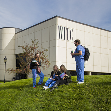 Students hanging out on campus